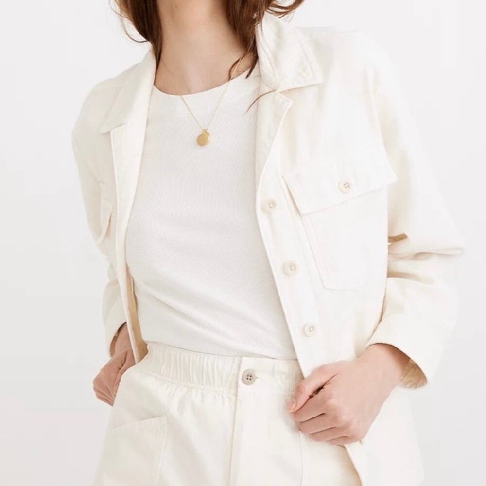 MADEWELL | Drakefield Shirt-Jacket Shacket Off White Ecru Plus Button | Size 1X
